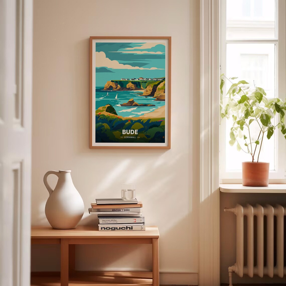 Bude Cornwall Sea Stacks Sailboats Beach Coastal Travel Poster - Image 4