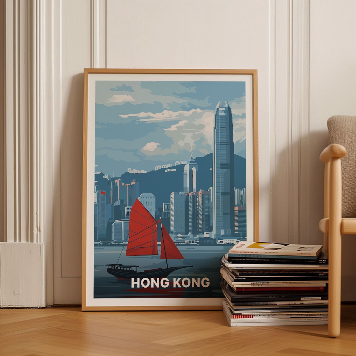 Hong Kong Skyline Retro Travel Poster, Cityscape