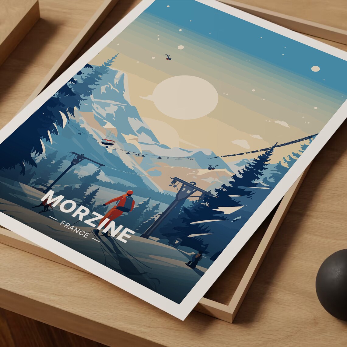Morzine France Ski Resort Cable Car Snowy Peaks Travel Poster - Image 3