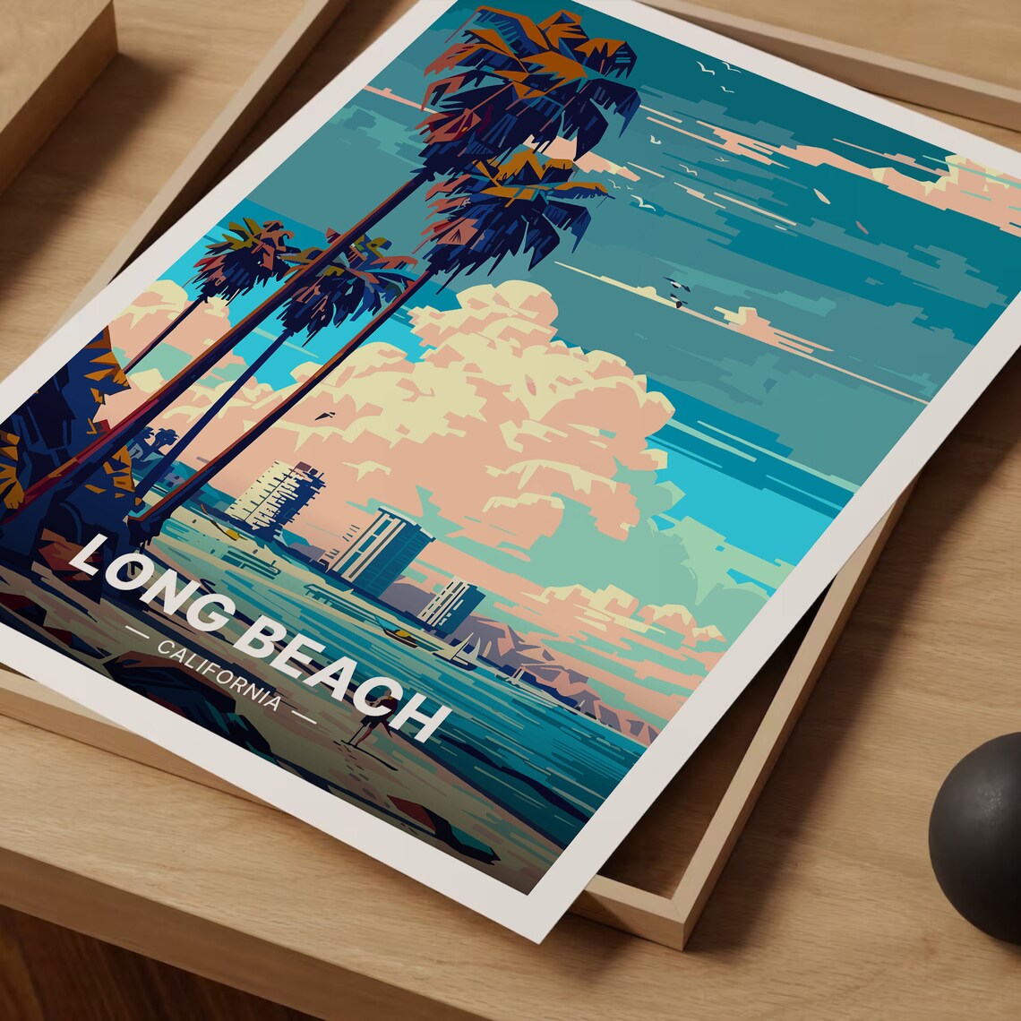 California Long Beach Travel Poster, Cityscape Art Print - Image 3