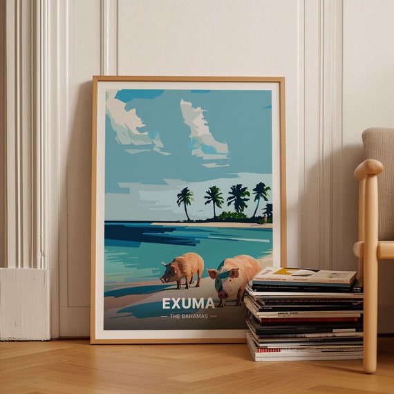 Exuma Bahamas Retro Poster Mid Century Modern Travel Art Caribbean Wall Decor Maximalist Design C20 1096