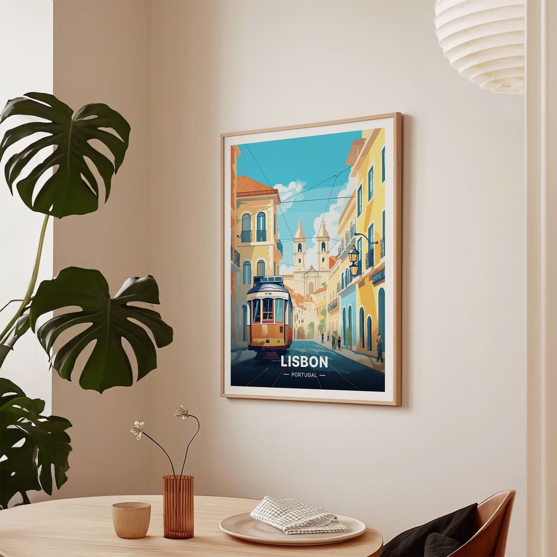 Lisbon Portugal Vintage Yellow Tram Old Town Street Travel Poster - Image 2