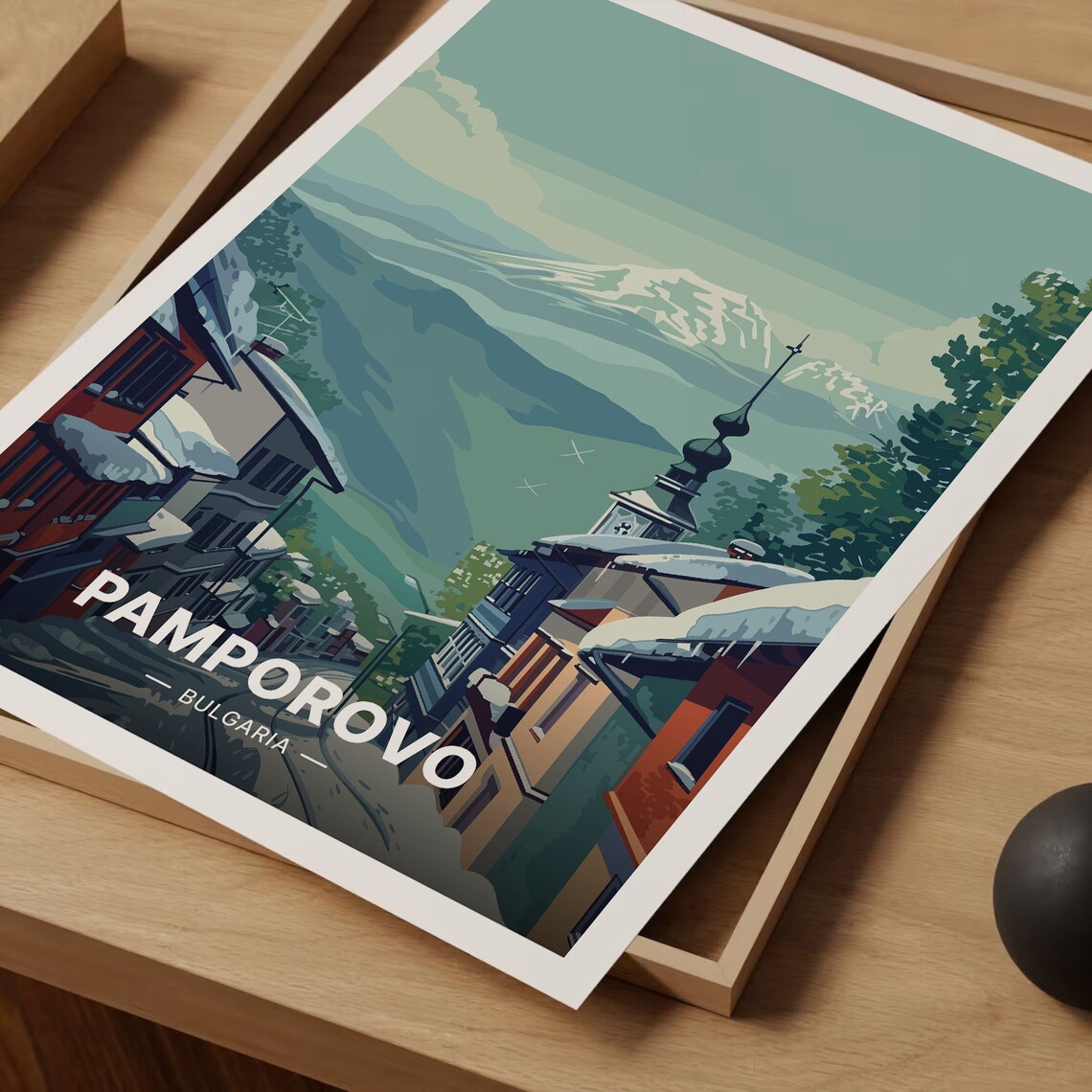 Pamporovo Bulgaria Snowy Alpine Town Rhodope Winter Travel Poster - Image 3