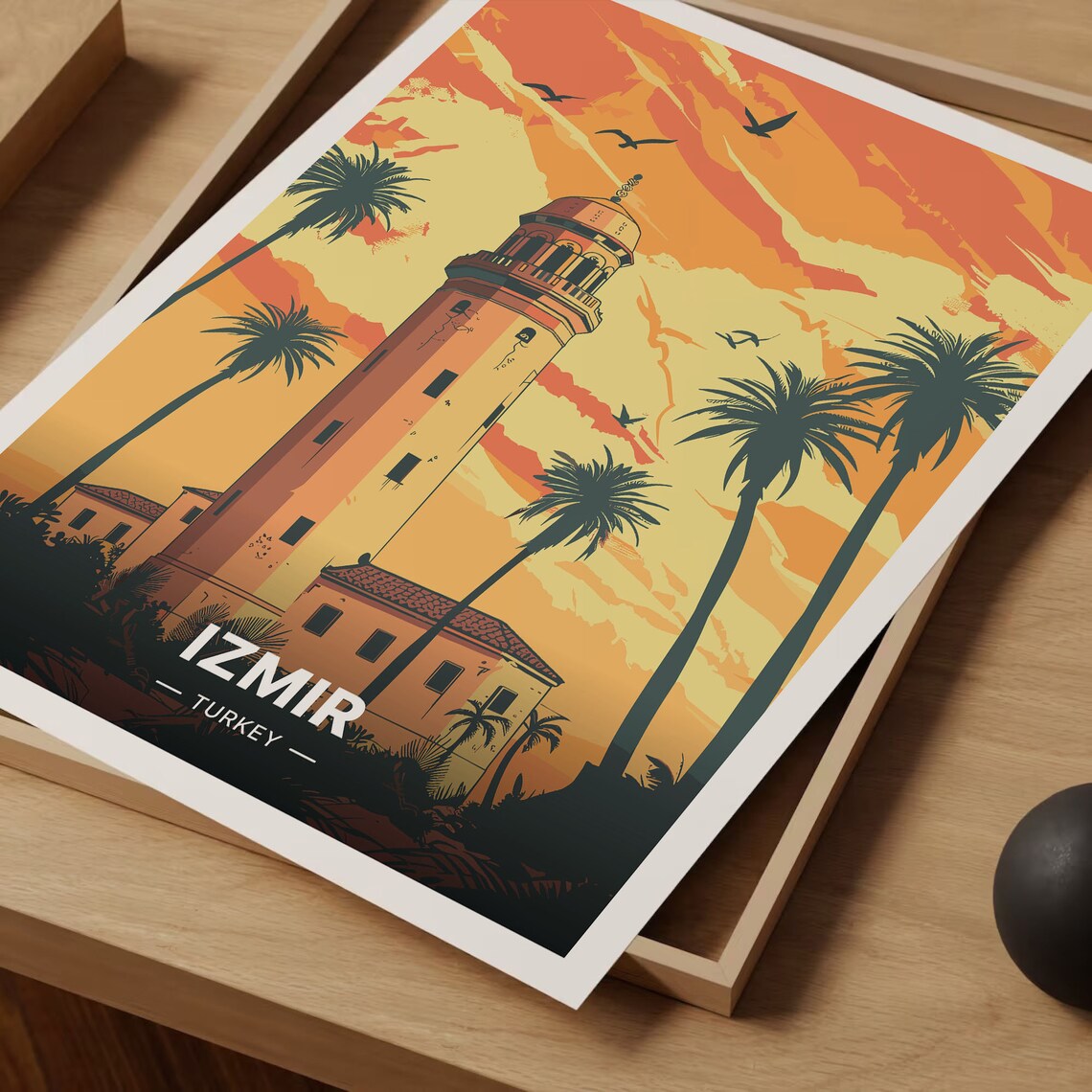 Izmir Turkey Historic Tower Sunset Palms Vintage Travel Poster - Image 3
