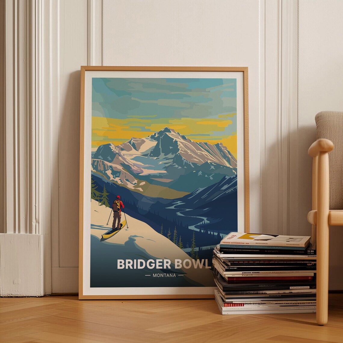 Bridger Bowl Montana Ski Travel Poster, Retro Decor