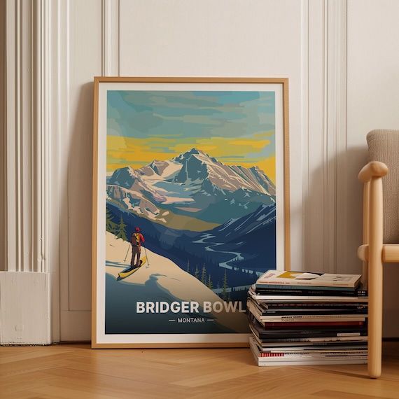 Bridger Bowl Montana Ski Travel Poster, Retro Decor
