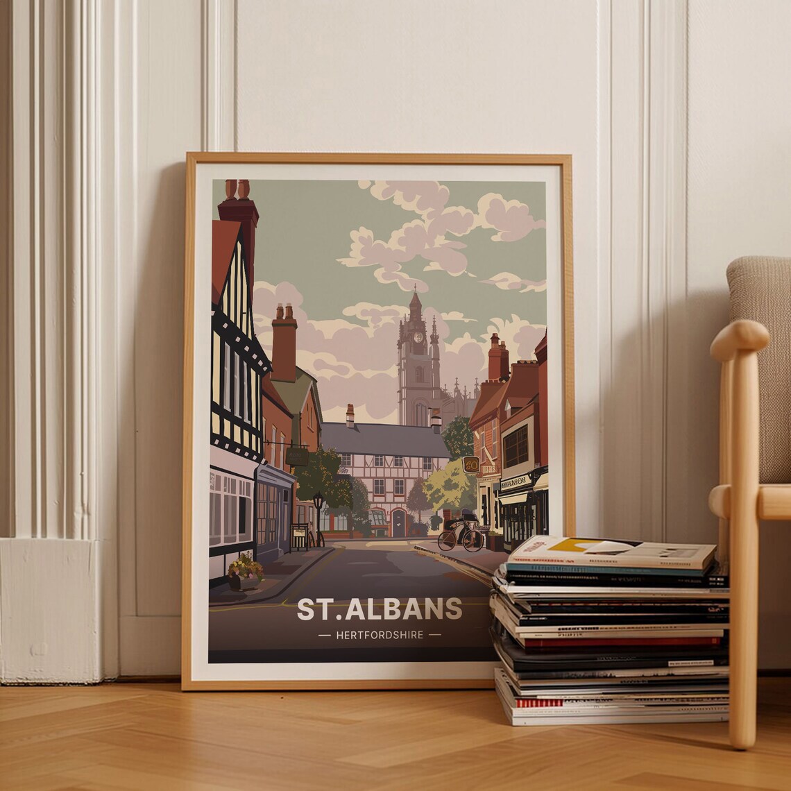 St Albans Hertfordshire Historic Street Tudor Clock Tower Poster