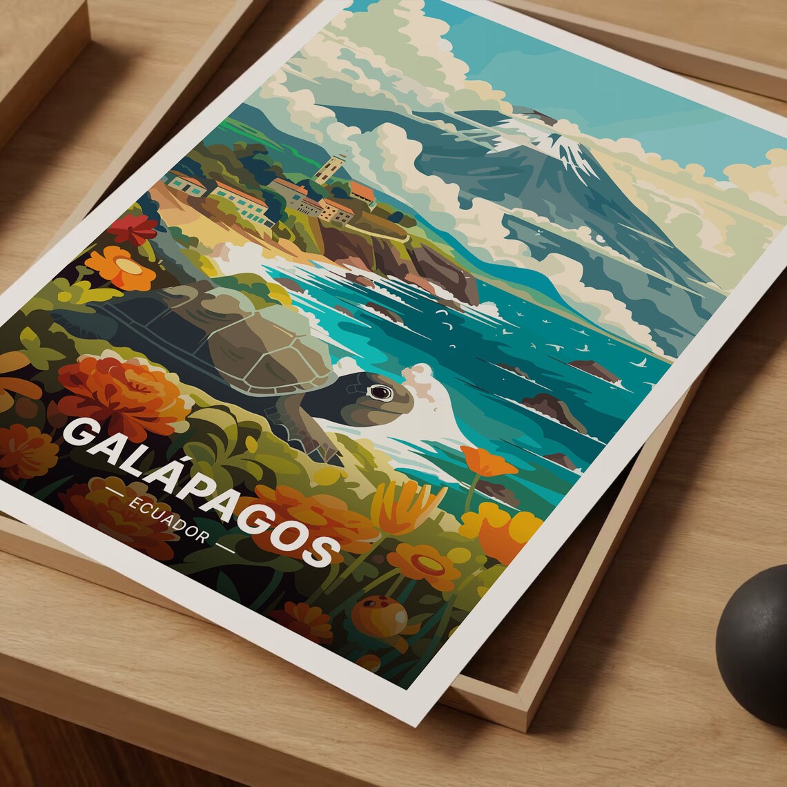 Galapagos Islands Ecuador Giant Tortoise Volcano Coast Travel Poster - Image 3