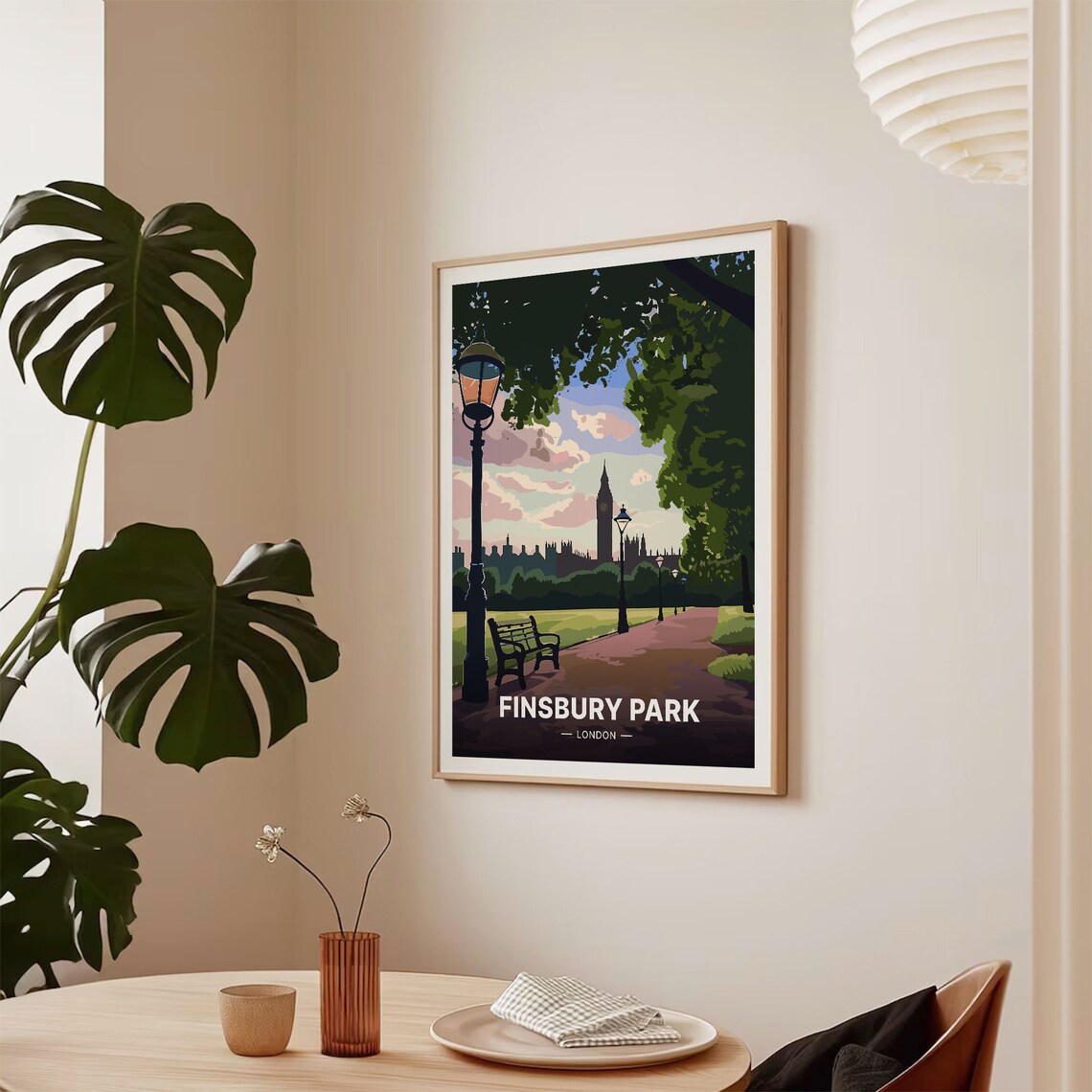 Finsbury Park London Tree Lined Park Path Vintage Travel Poster - Image 2