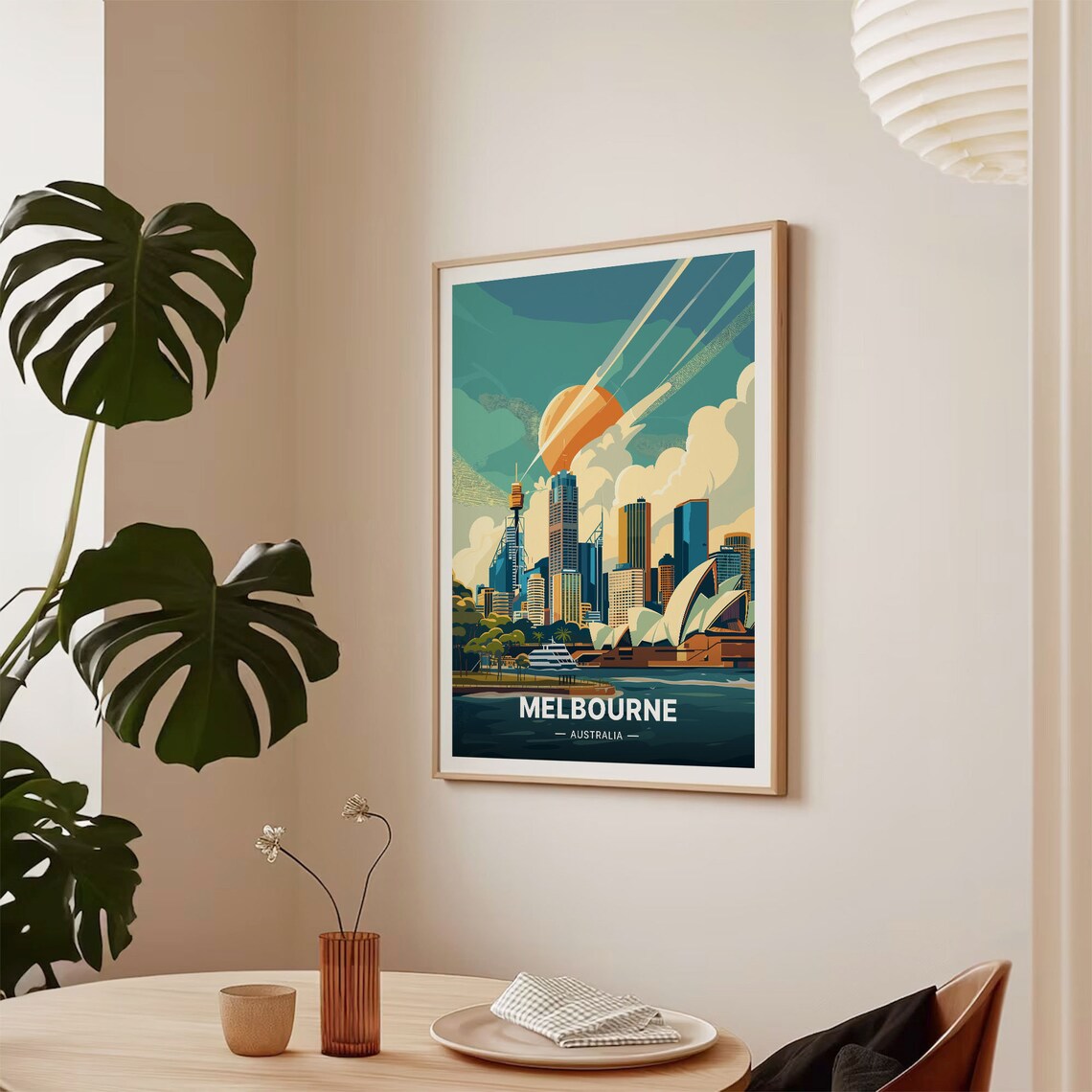 Melbourne Australia Waterfront Skyline Sunset Illustrated Travel Poster - Image 2