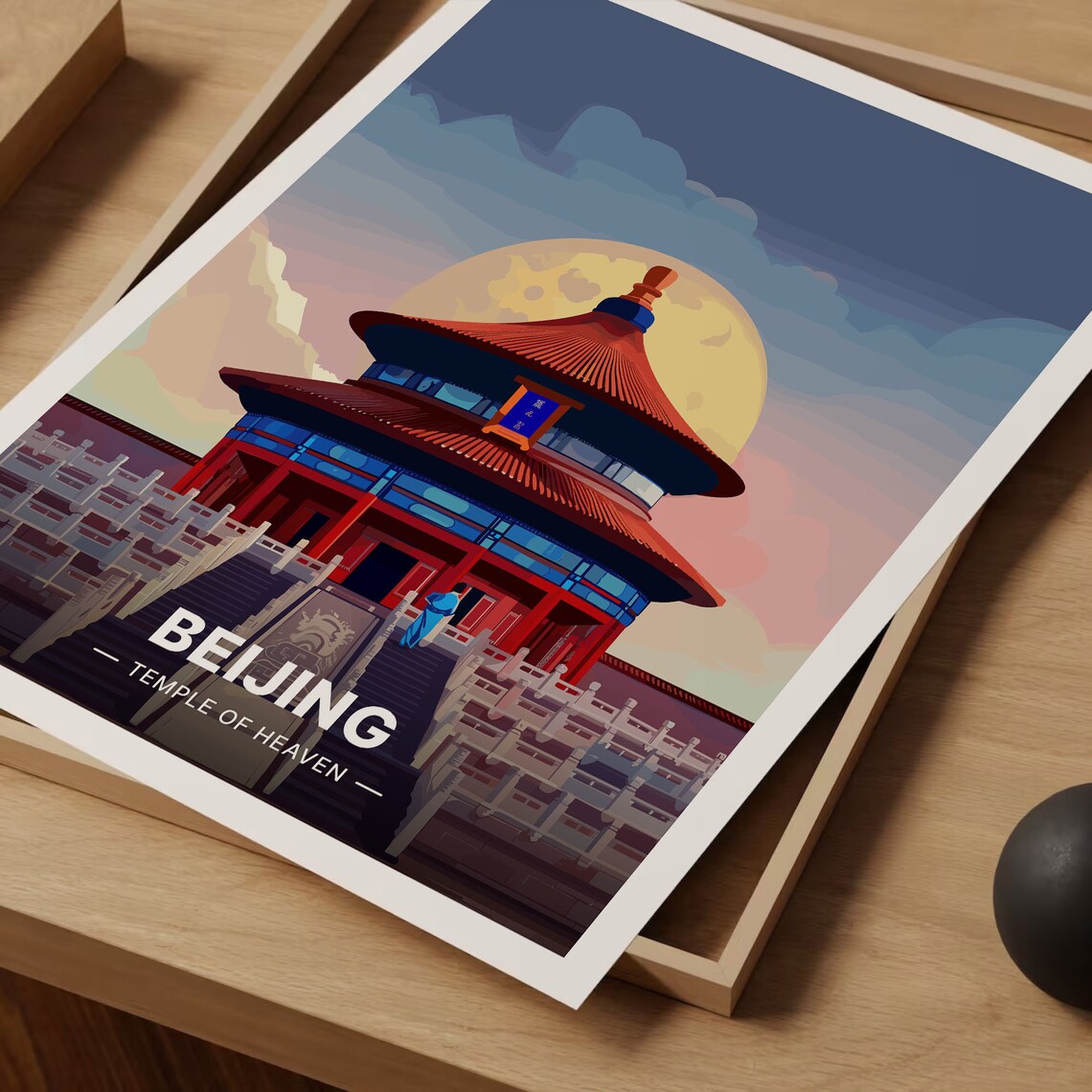 Beijing Temple of Heaven Travel Poster Moonlit Chinese Hall Art - Image 3