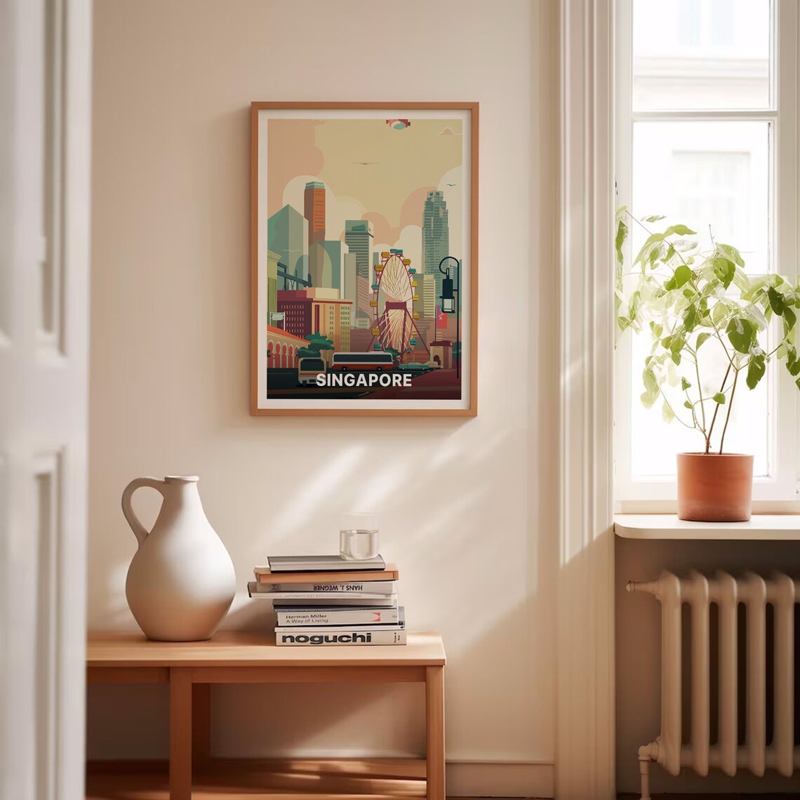 Singapore Skyline Ferris Wheel Cityscape Vintage Travel Poster - Image 4