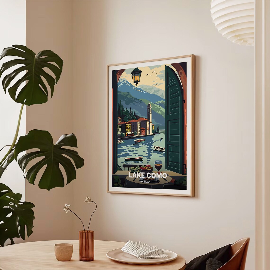 Lake Como Italy Window View Lakeside Town Boats Vintage Travel Poster - Image 2