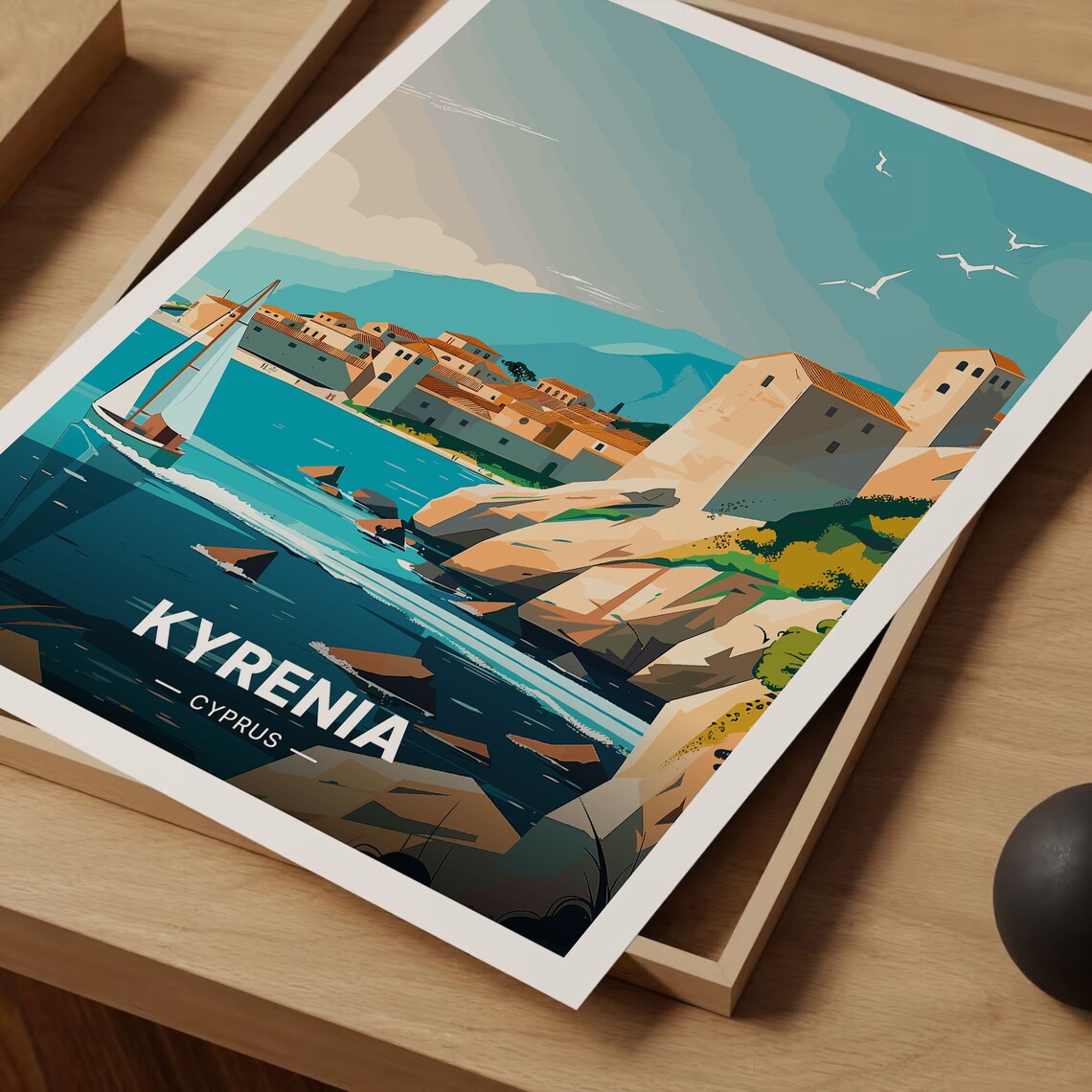 Kyrenia Cyprus Harbour Castle Sailboats Mediterranean Coast Poster - Image 3