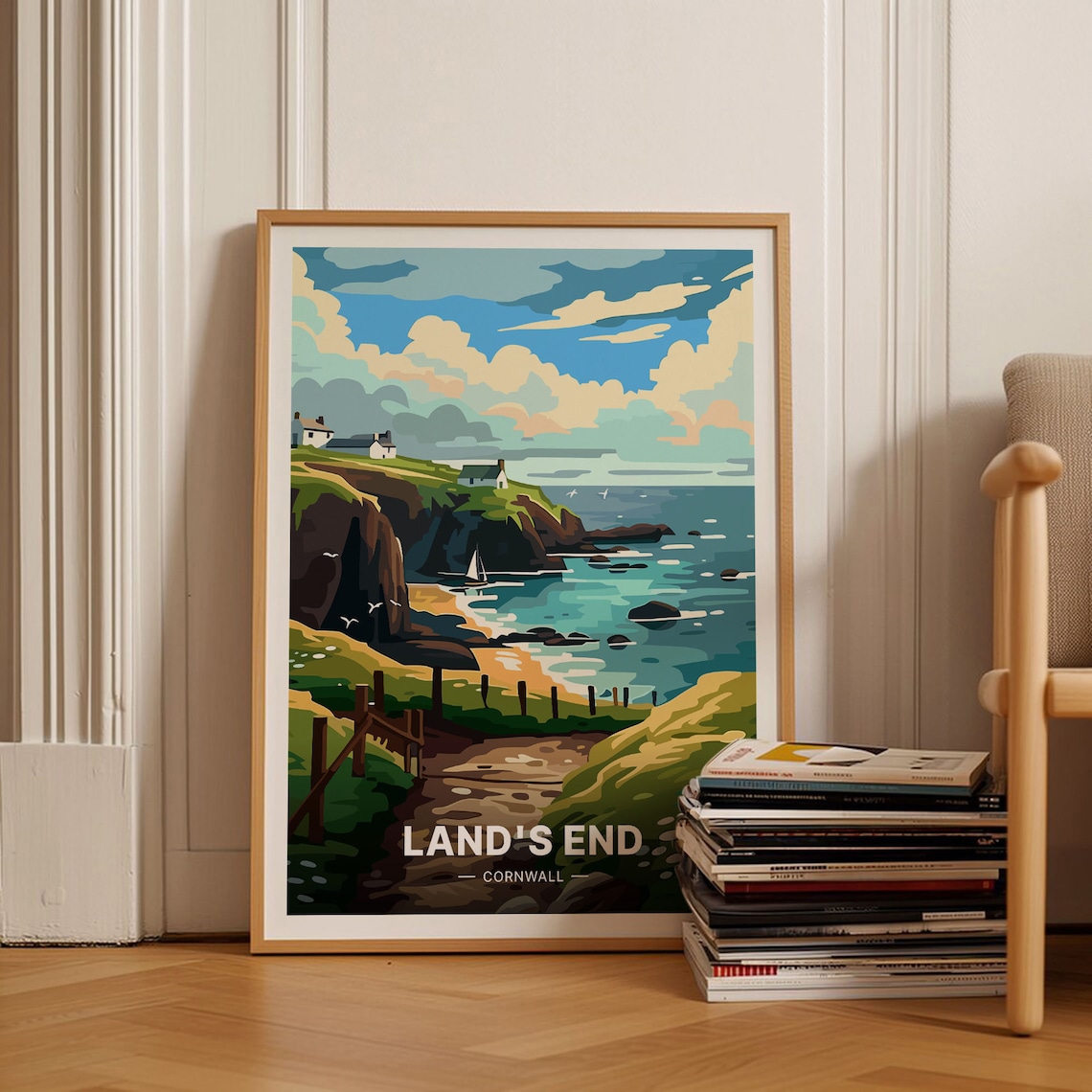 Lands End Cornwall Coastal Path Cliffs Vintage Travel Poster