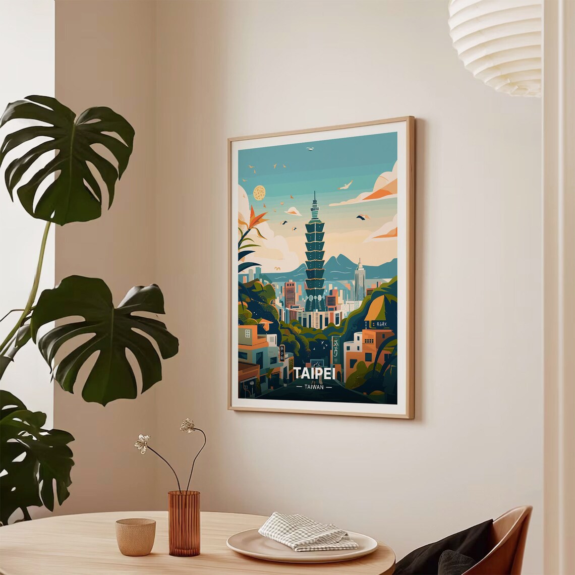 Taipei 101 Taiwan City Skyline Mountains Vintage Travel Poster - Image 2
