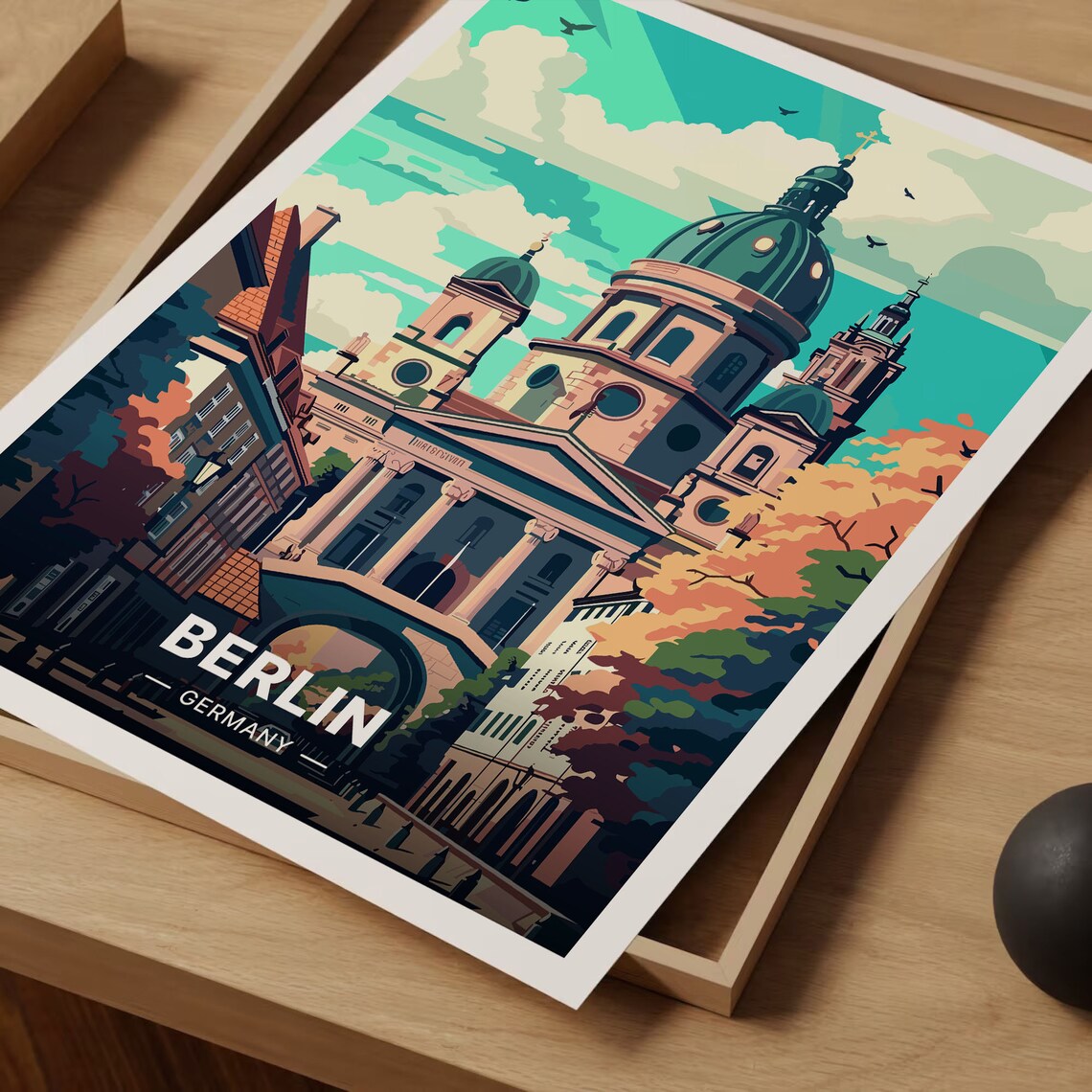 Berlin Germany Cathedral Autumn Street Vintage City Travel Poster - Image 3