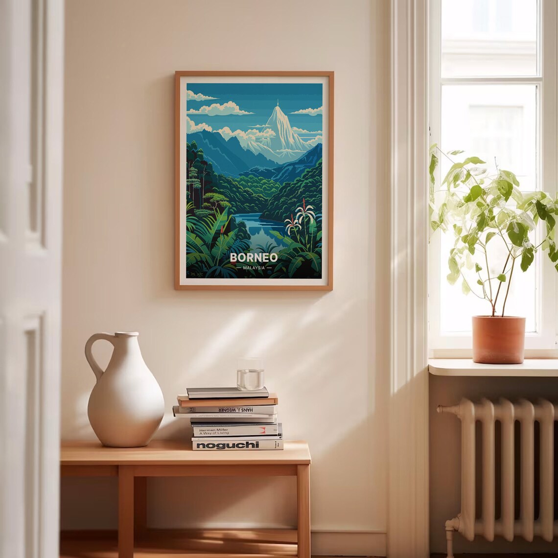 Borneo Malaysia Rainforest River Snow Capped Peak Jungle Travel Poster - Image 4
