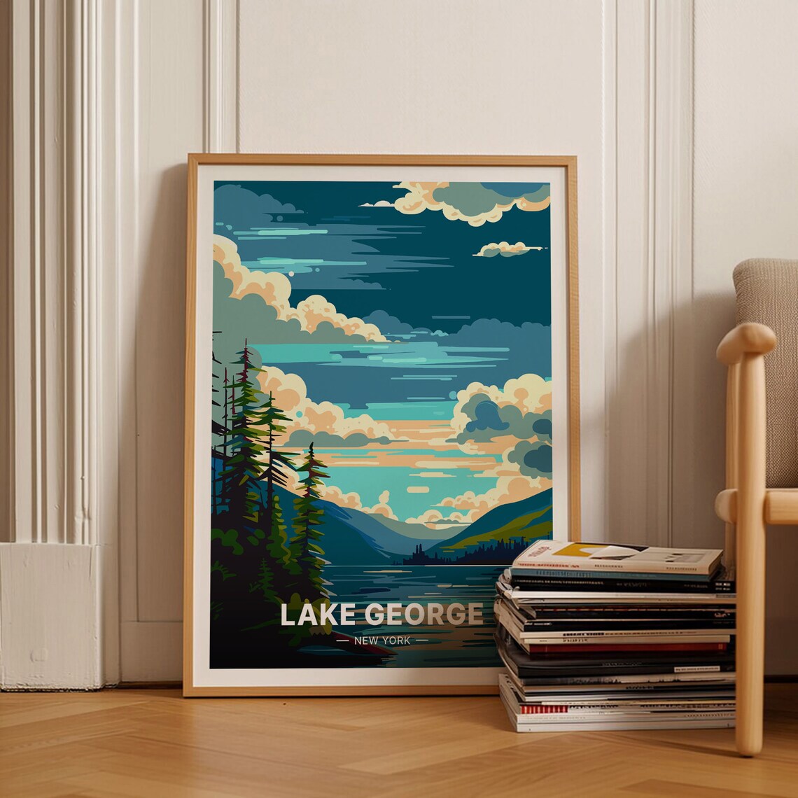 Lake George Travel Poster, New York Landscape Art