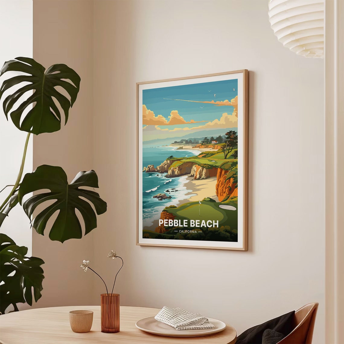 Pebble Beach California Travel Poster Golf Coast Cliffs Waves Art - Image 2