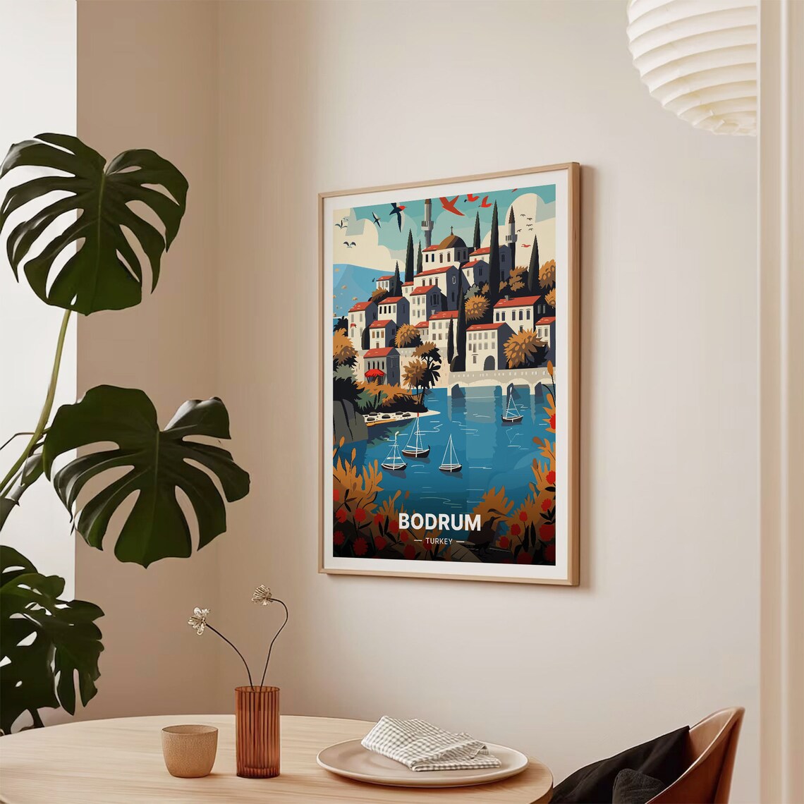 Bodrum Turkey Aegean Harbour Sailboats Hillside Town Travel Poster - Image 2