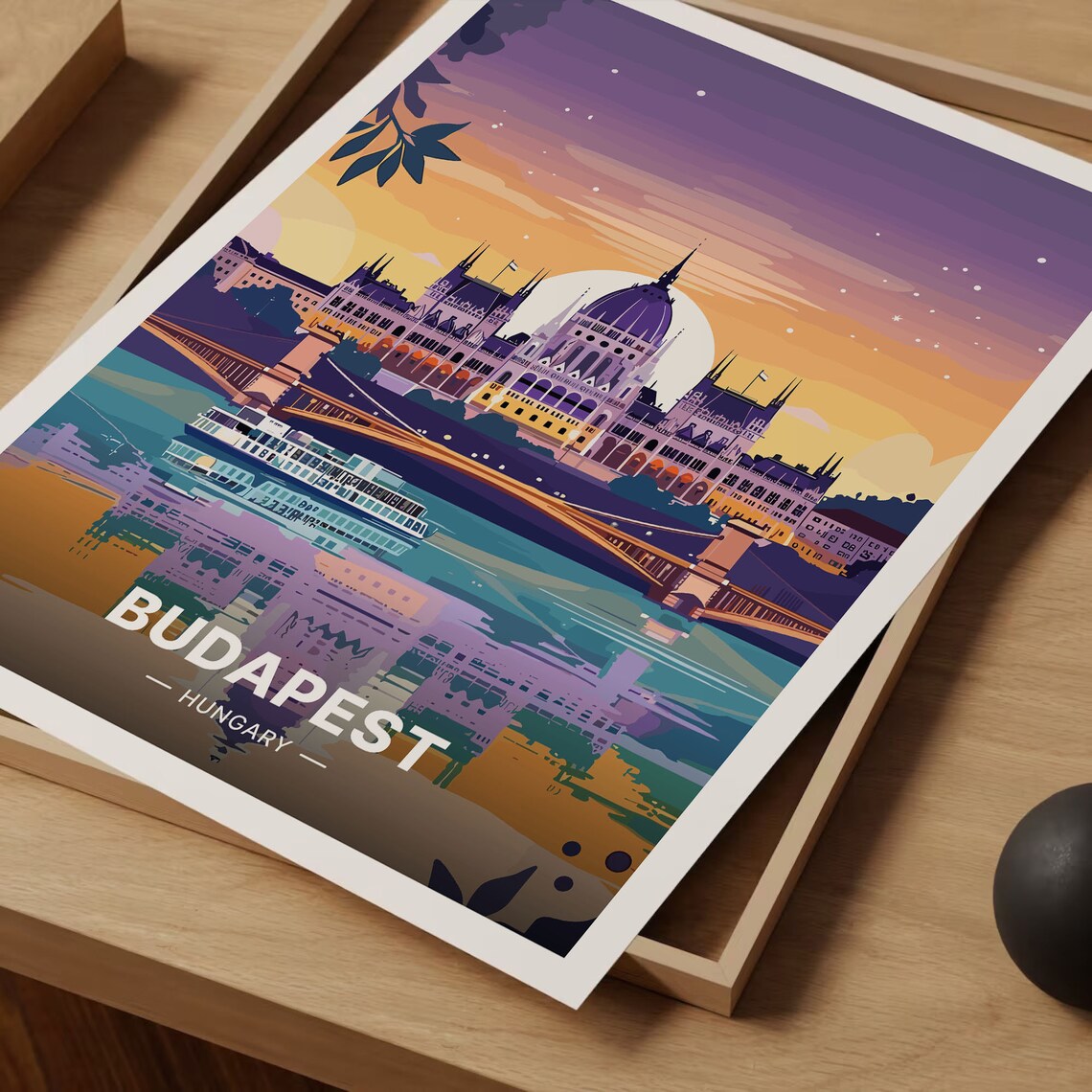 Budapest Hungary Parliament Building River Sunset Travel Poster Art - Image 3