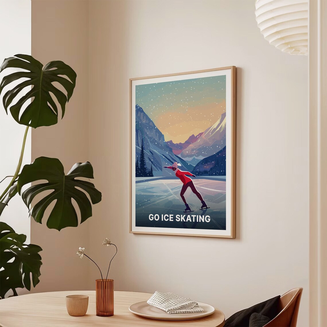 Go Ice Skating Poster Frozen Alpine Lake Sunset Winter Sports Art - Image 2
