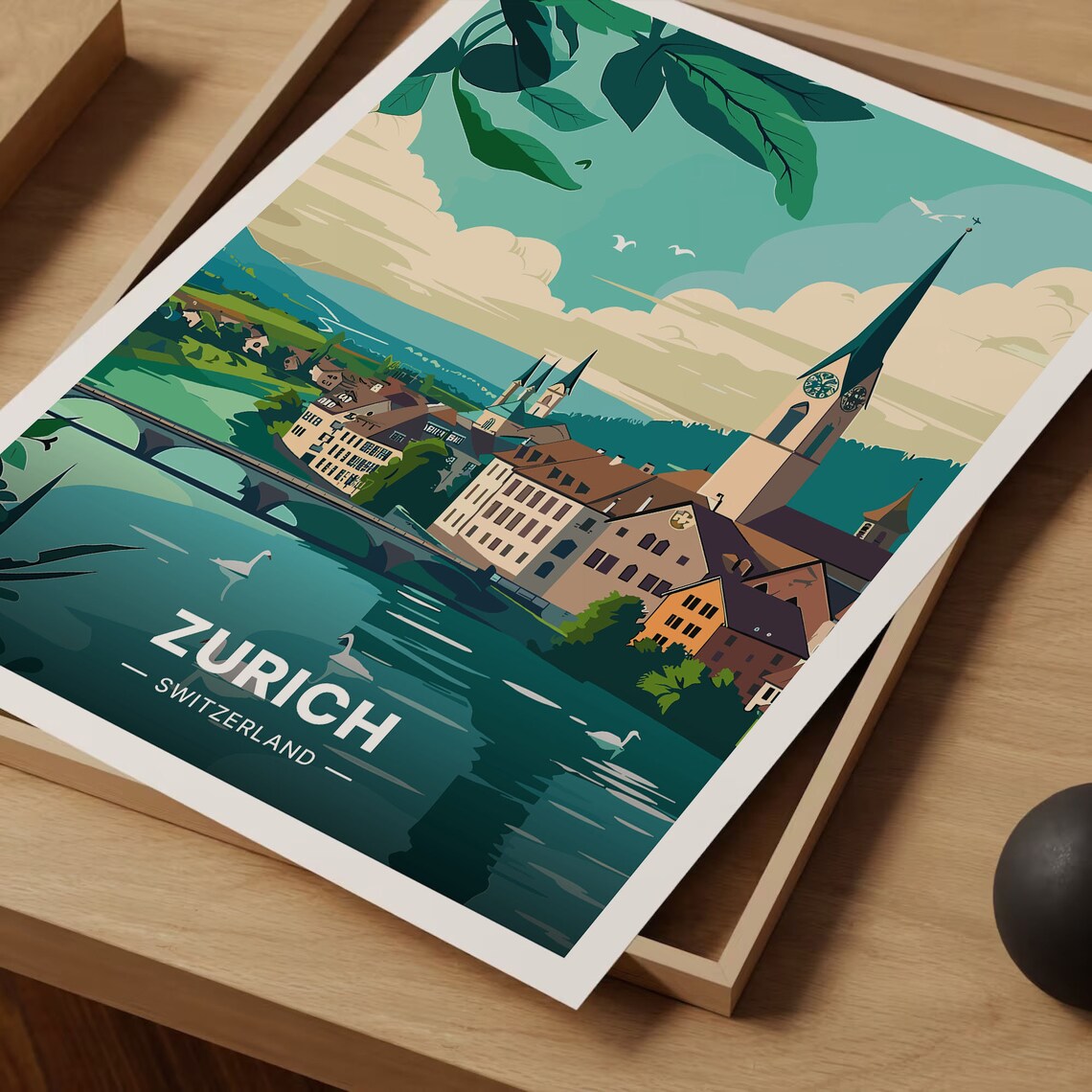Zurich Cityscape Travel Poster, Switzerland Travel Poster - Image 3