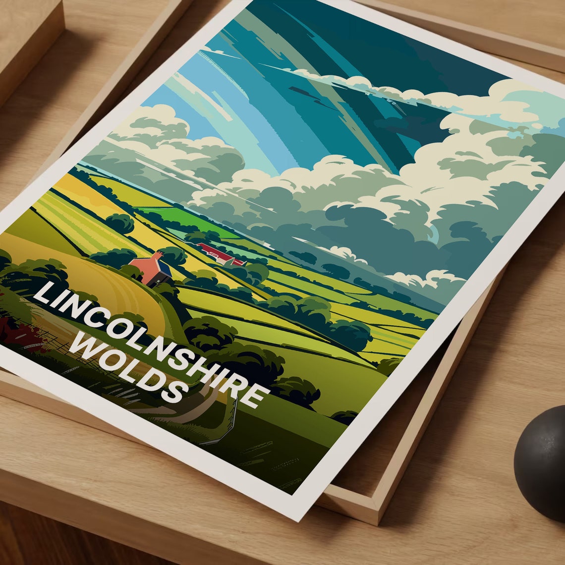 Lincolnshire Wolds England Rolling Farmland Red Barn Dramatic Sky Poster - Image 3