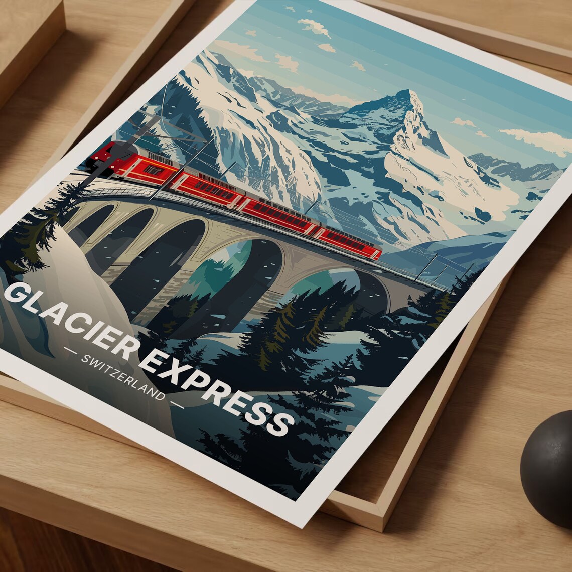 Glacier Express Switzerland Red Train Bridge Matterhorn Travel Poster - Image 3