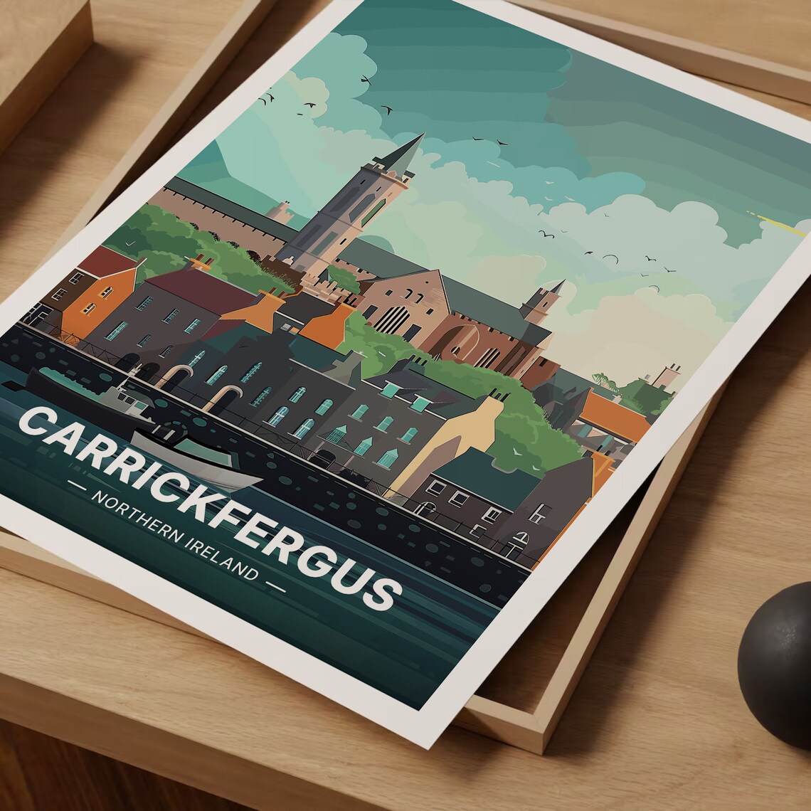 Carrickfergus Northern Ireland Castle Harbor Town Travel Poster - Image 3