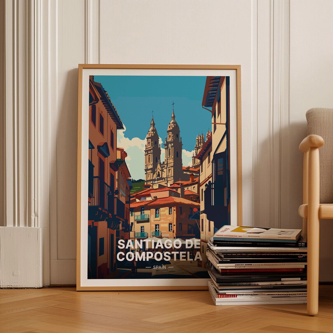 Santiago de Compostela Spain Vintage Travel Poster Cathedral Art