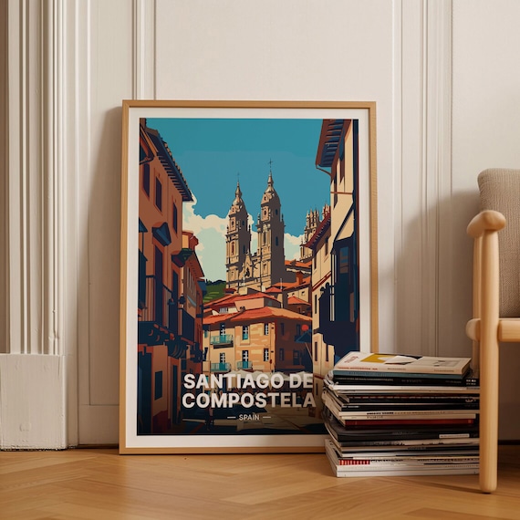 Santiago de Compostela Spain Vintage Travel Poster Cathedral Art