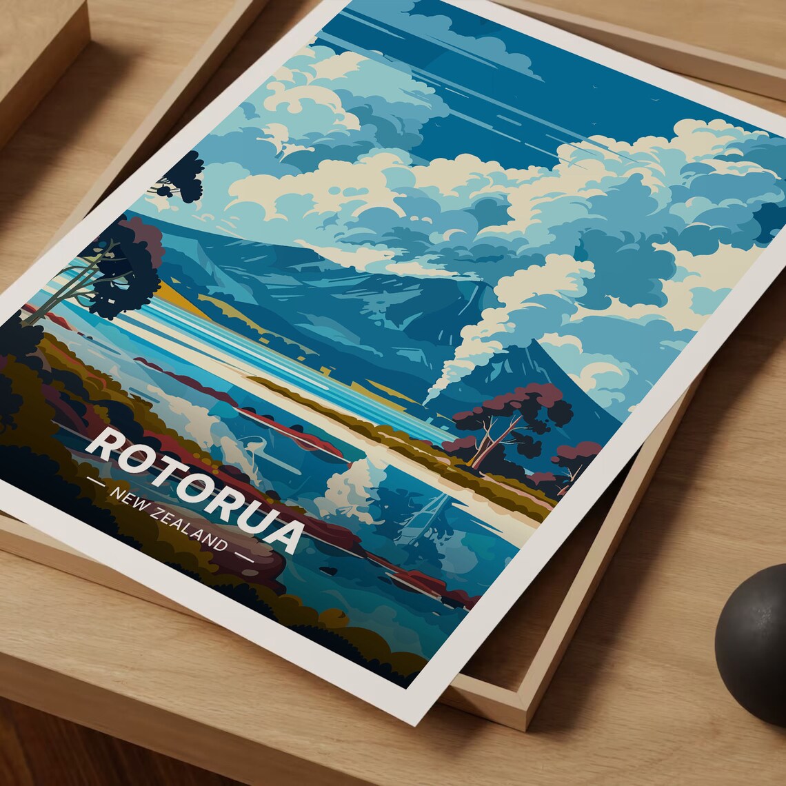 Rotorua New Zealand Travel Poster, Home Office Art Print - Image 3
