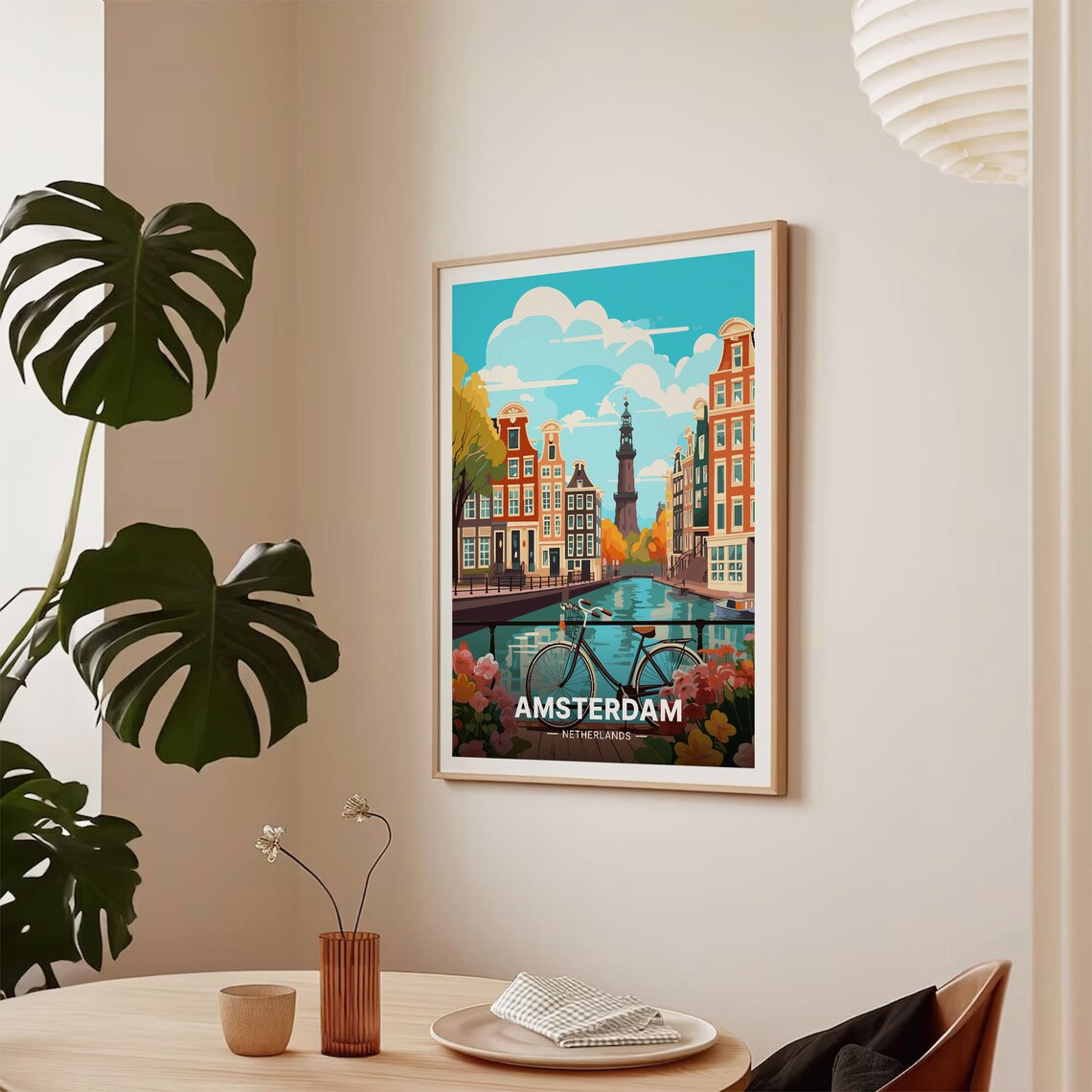 Amsterdam Cityscape Travel Poster, Dutch Landmarks - Image 2