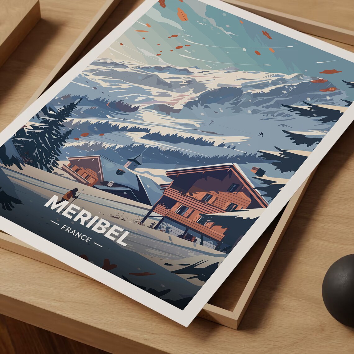Meribel France Alpine Ski Resort Chalets Winter Snow Art Poster - Image 3