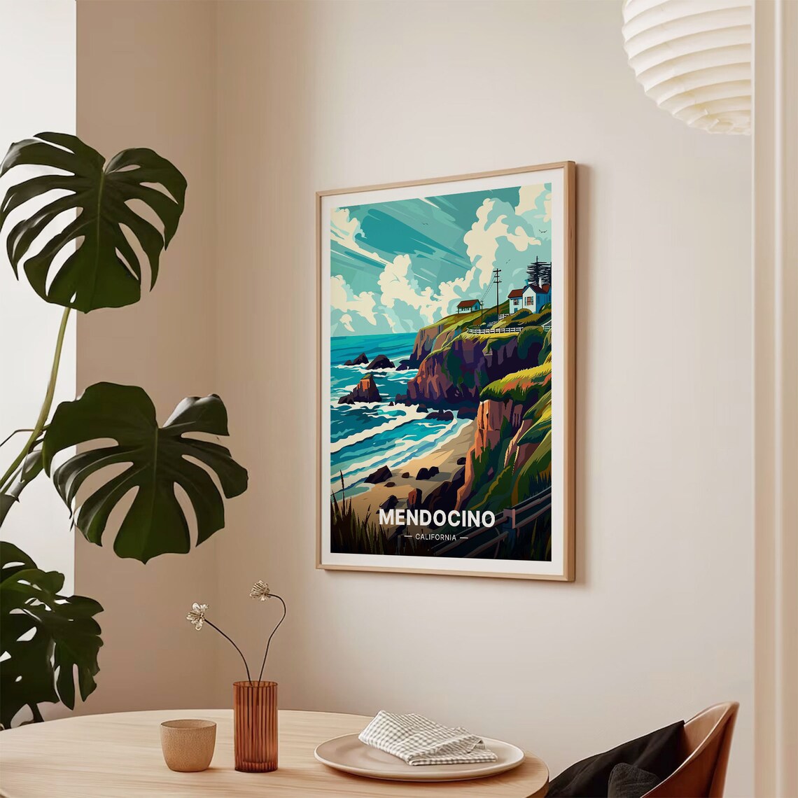 Mendocino California Rugged Cliffs Ocean Village Vintage Poster - Image 2