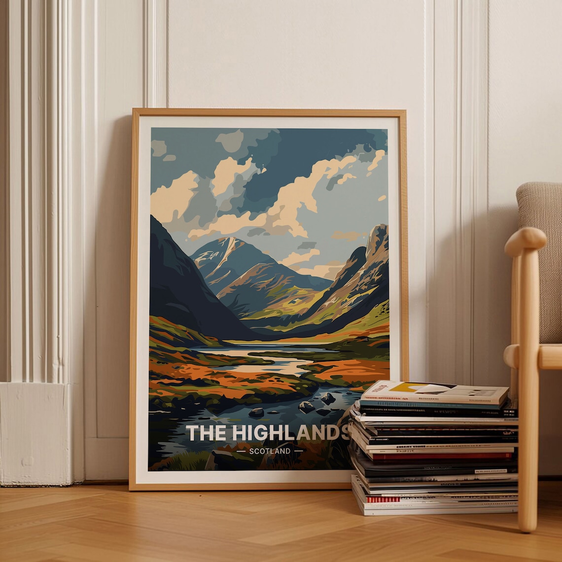 Scottish Highlands Mountain Valley River Autumn Travel Poster