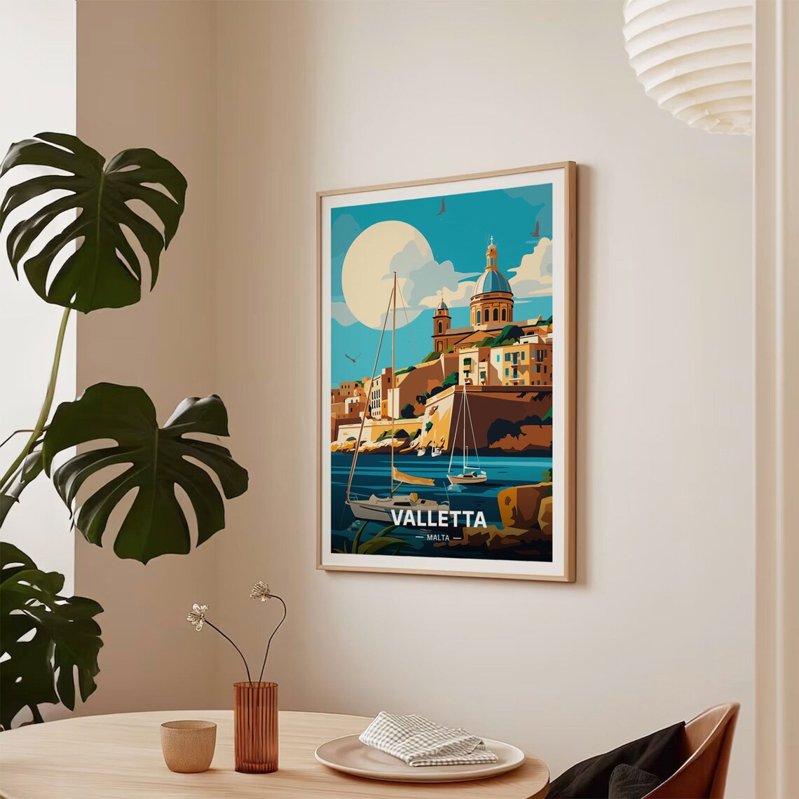 Valletta Malta Harbour Sailboats Domed Church Moonlit Travel Poster - Image 2