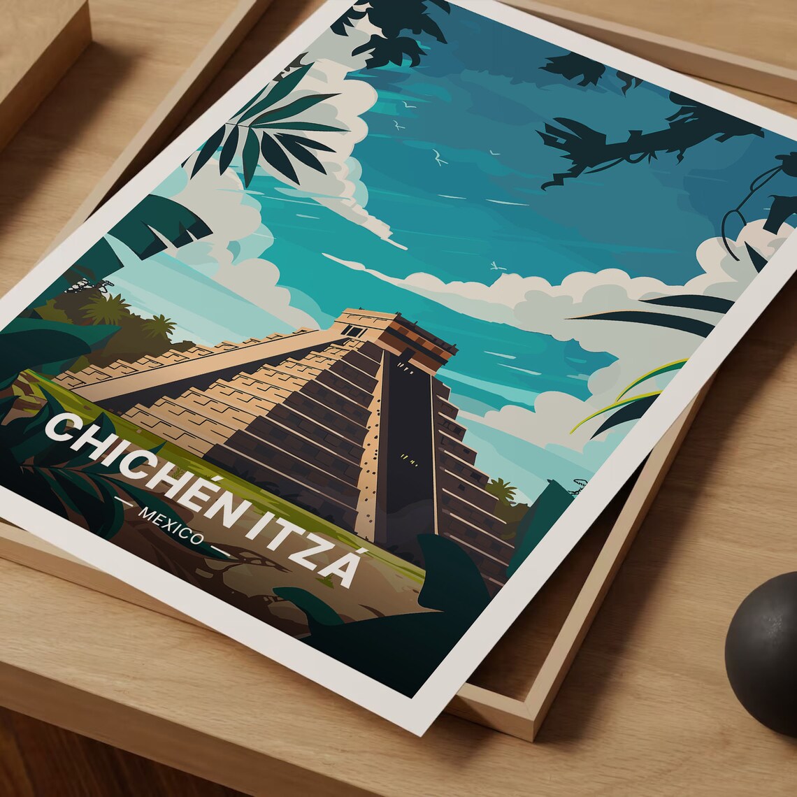 Chichn Itz Travel Poster, Mexico Landmark Art - Image 3