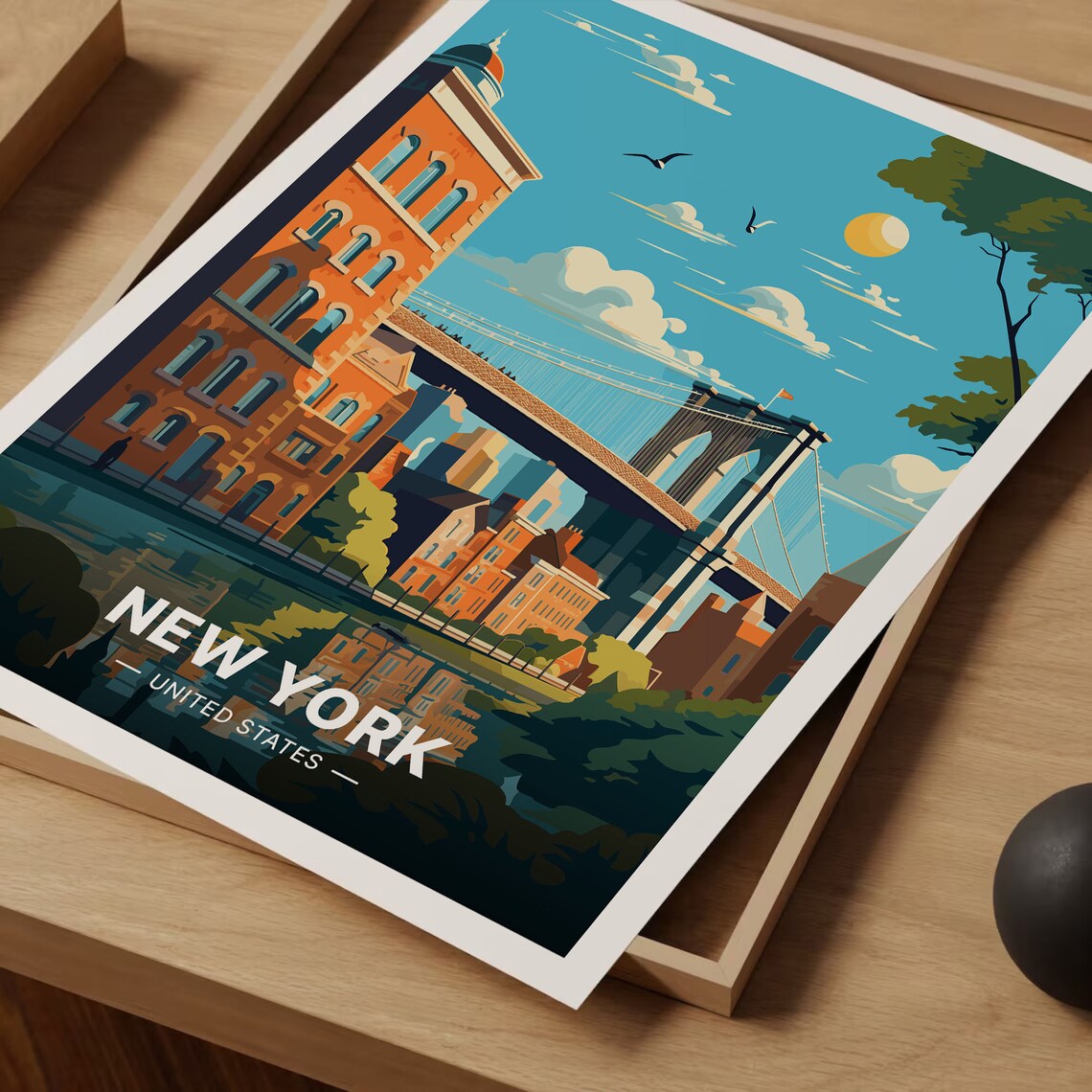 New York City Travel Poster, Brooklyn Bridge Art Print - Image 3