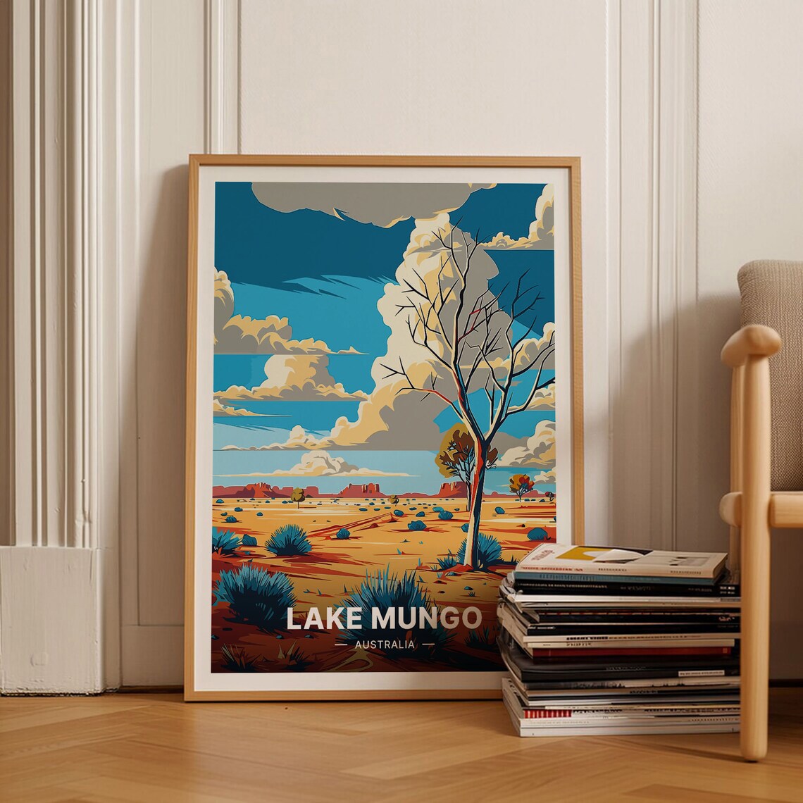 Lake Mungo Australia Outback Desert Bare Tree Mesas Travel Poster