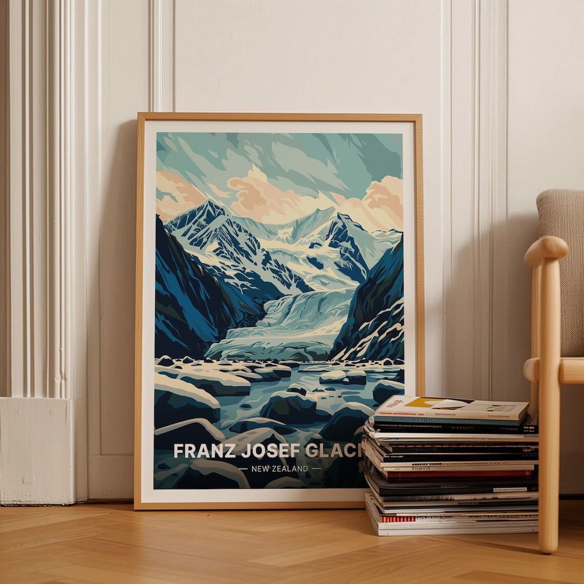 Franz Josef Glacier New Zealand Snowy Alpine Valley Travel Poster