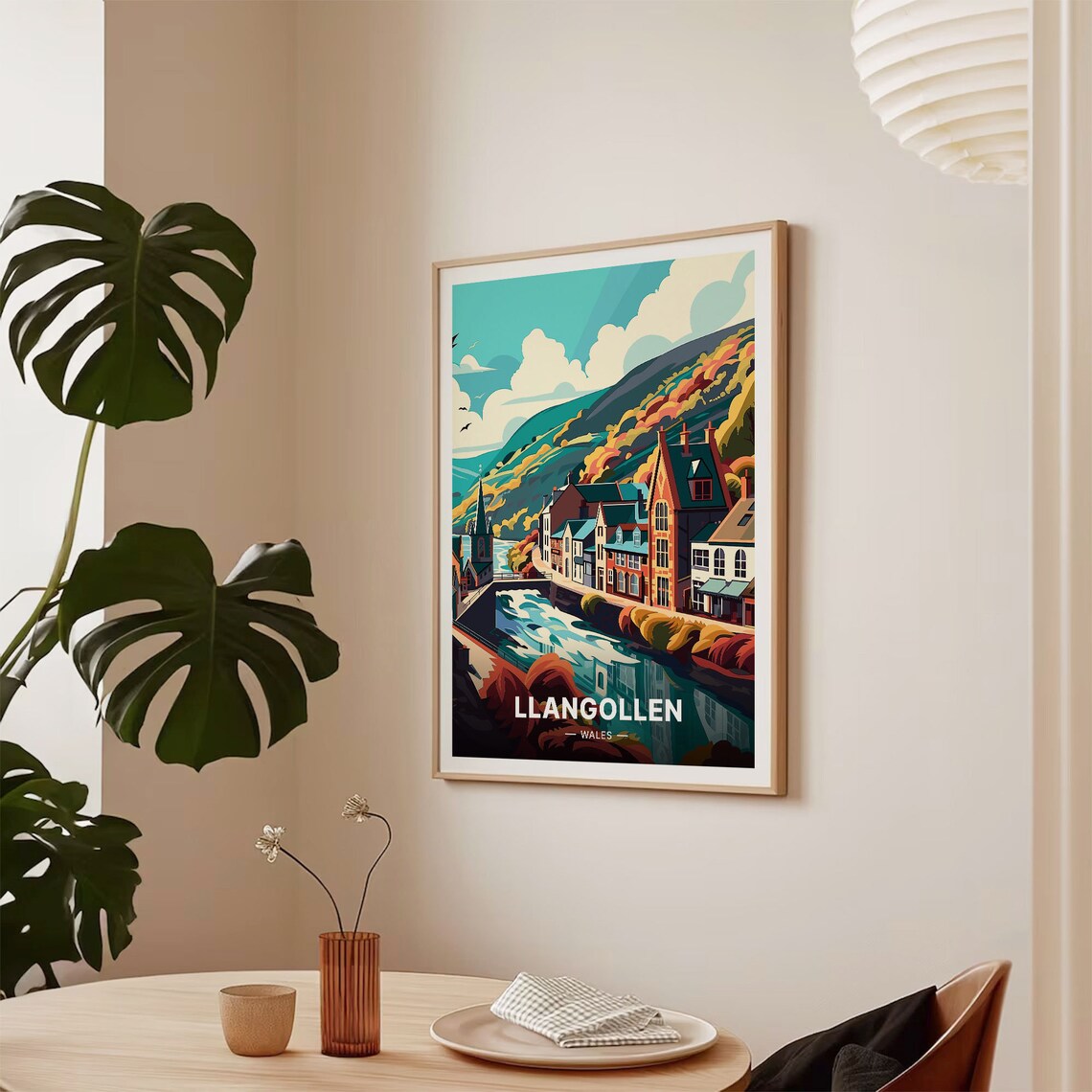 Llangollen Wales Riverside Old Town Church Spire Travel Poster - Image 2