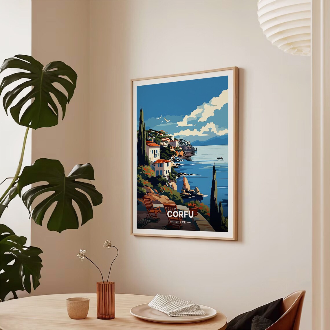 Corfu Greece Coastal Village Terrace Sea View Cypress Island Poster - Image 2