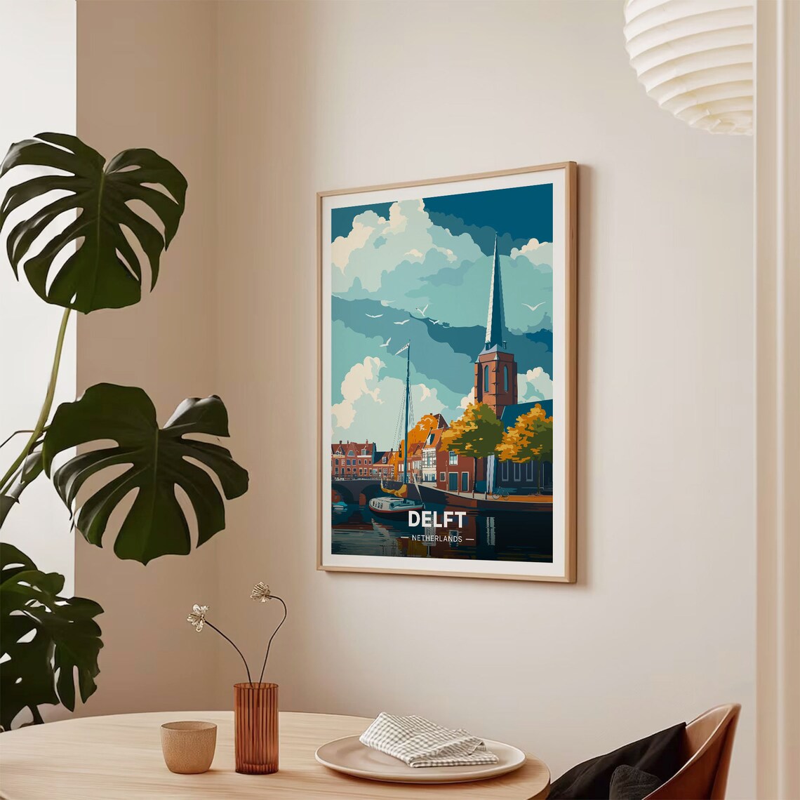 Delft Netherlands Canal Church Spire Historic Harbor Town Poster - Image 2
