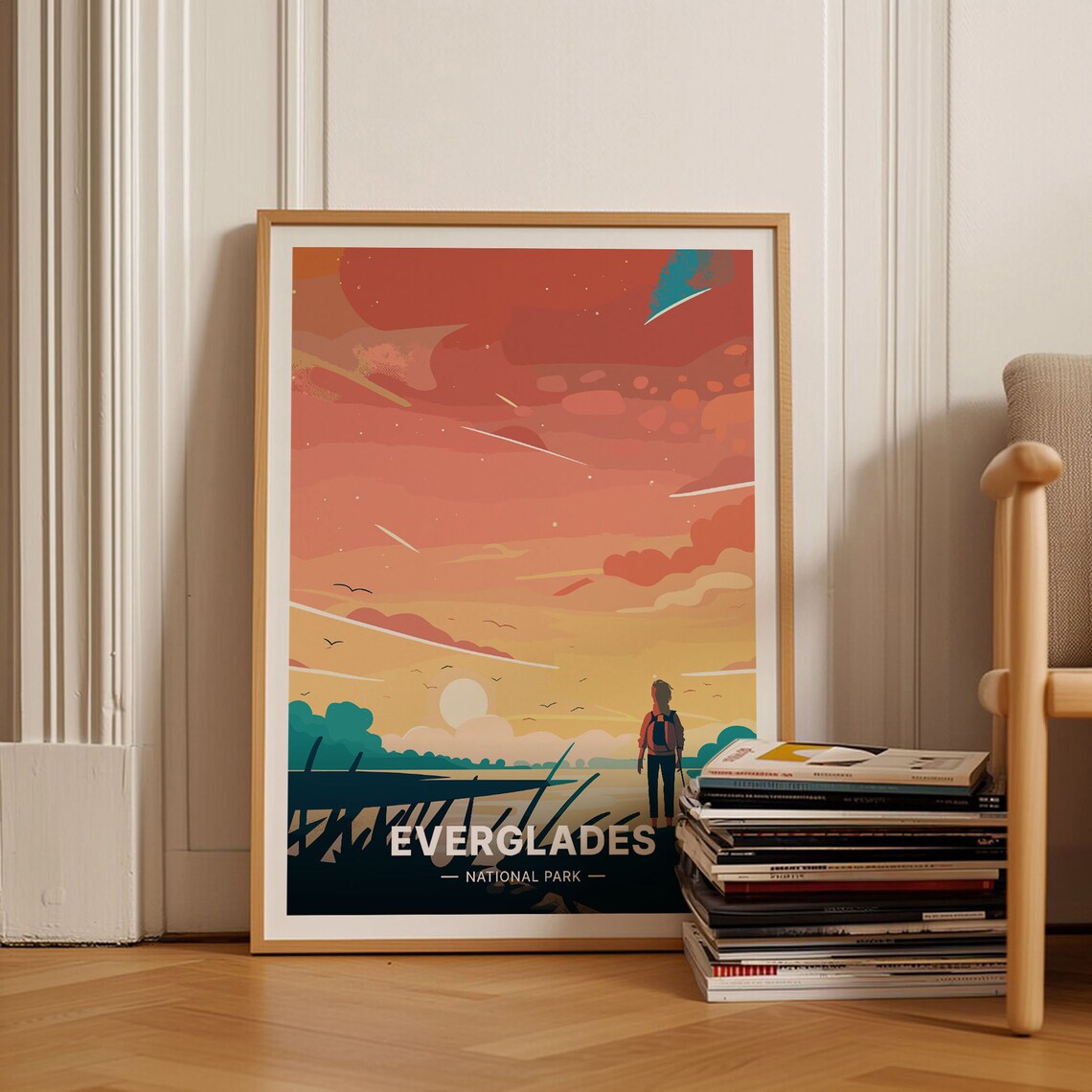 Everglades National Park Sunset Wetlands Hiker Silhouette Poster