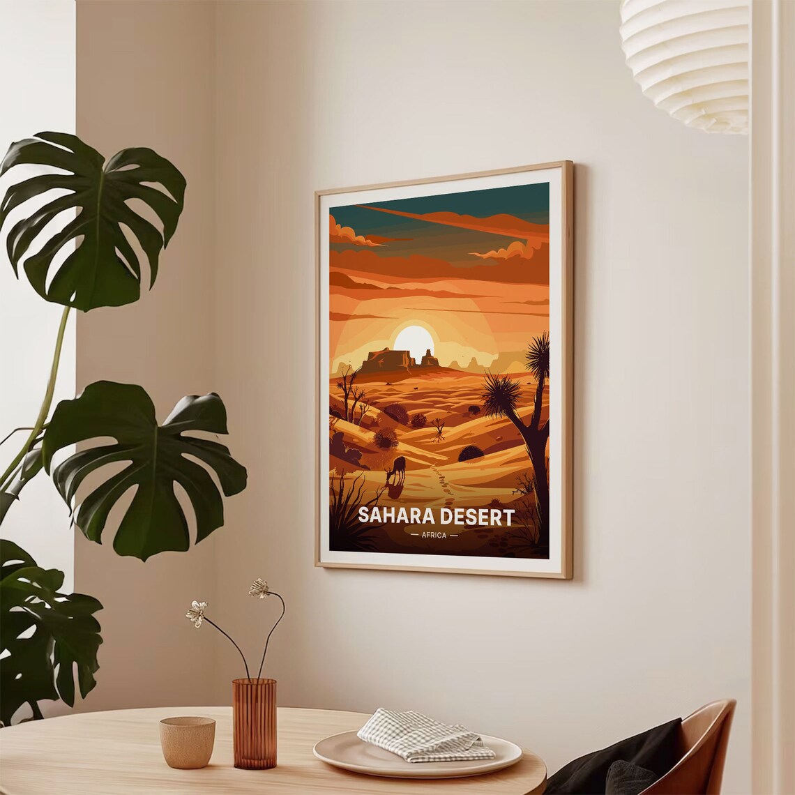 Sahara Desert Africa Dunes Camel Sunset Golden Landscape Poster - Image 2