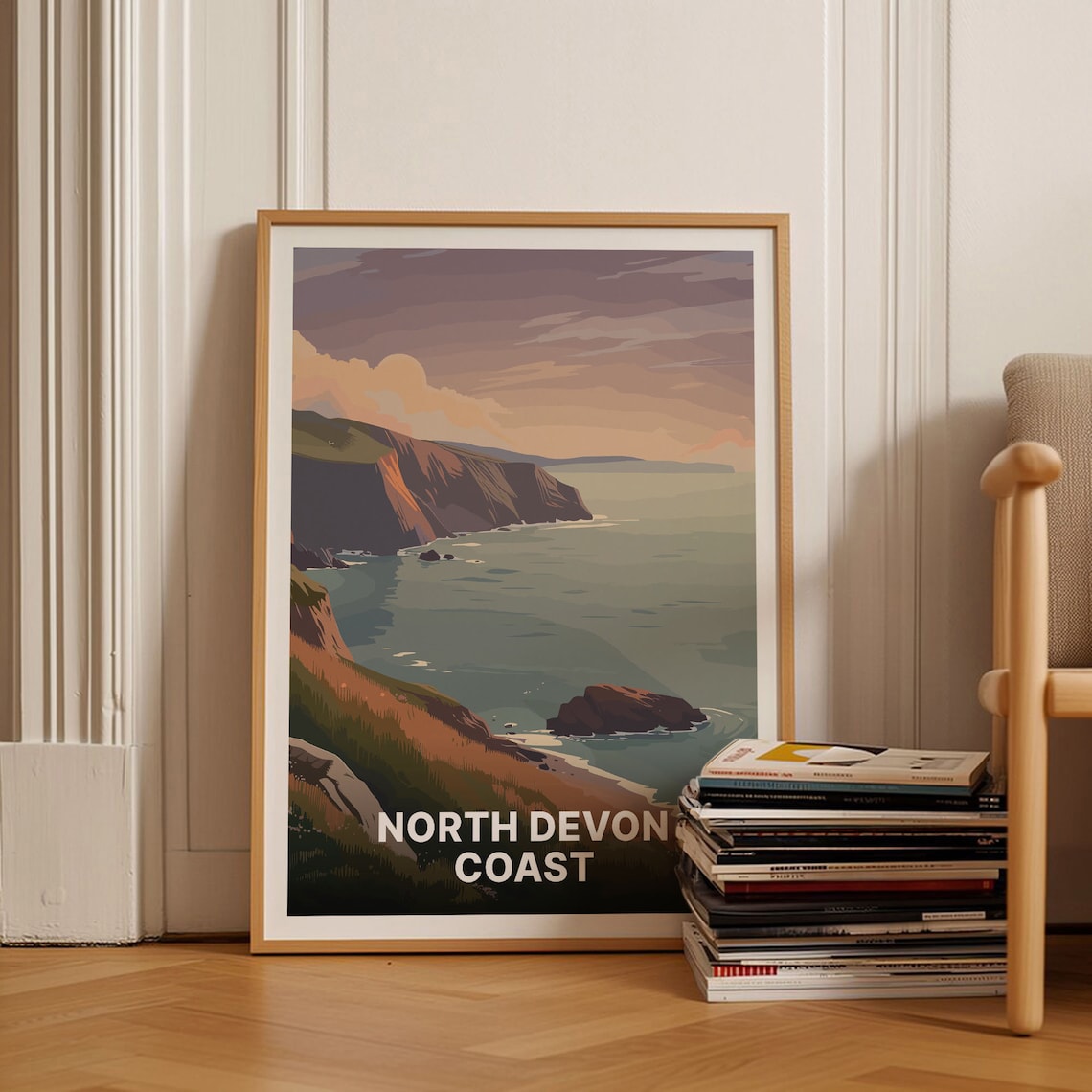 North Devon Coast Cliffs Sunset Seascape Dusk Travel Art Poster