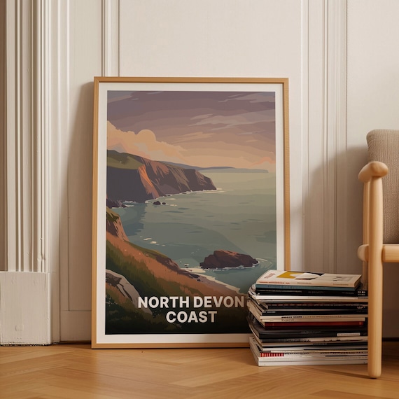 North Devon Coast Cliffs Sunset Seascape Dusk Travel Art Poster